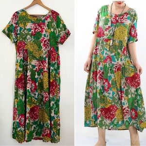 Beautiful 100% Cotton Yesno Colorful Floral Print Flowy Modest Maxi Dress